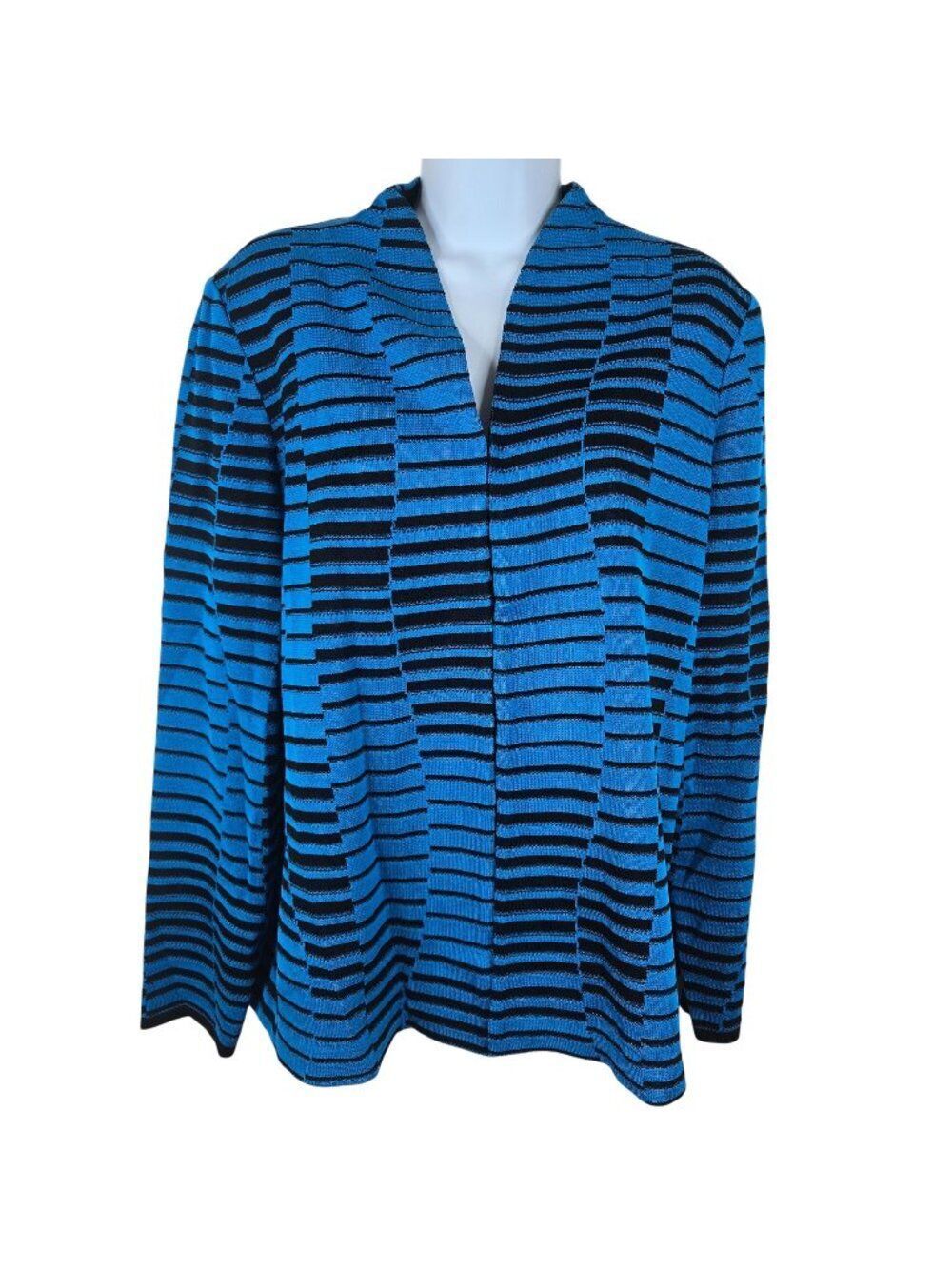 Ming Wang Striped Open Front Cardigan Sweater Womens XL Blue Black